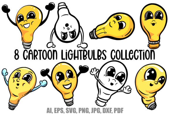 8 Designs Cartoon Lightbulb Logo: A Versatile Graphic Asset for Content Creators