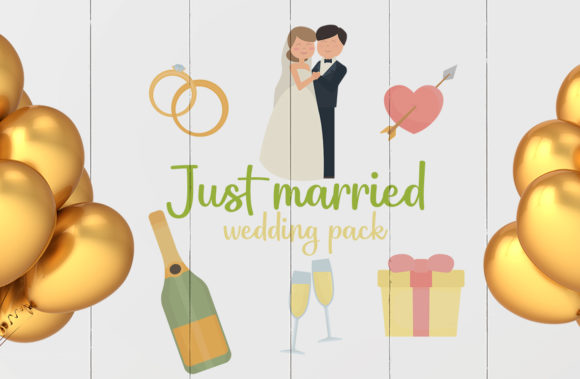 Just Married, Wedding Pack: A Graphic Design Asset for Crafting Romantic Branding